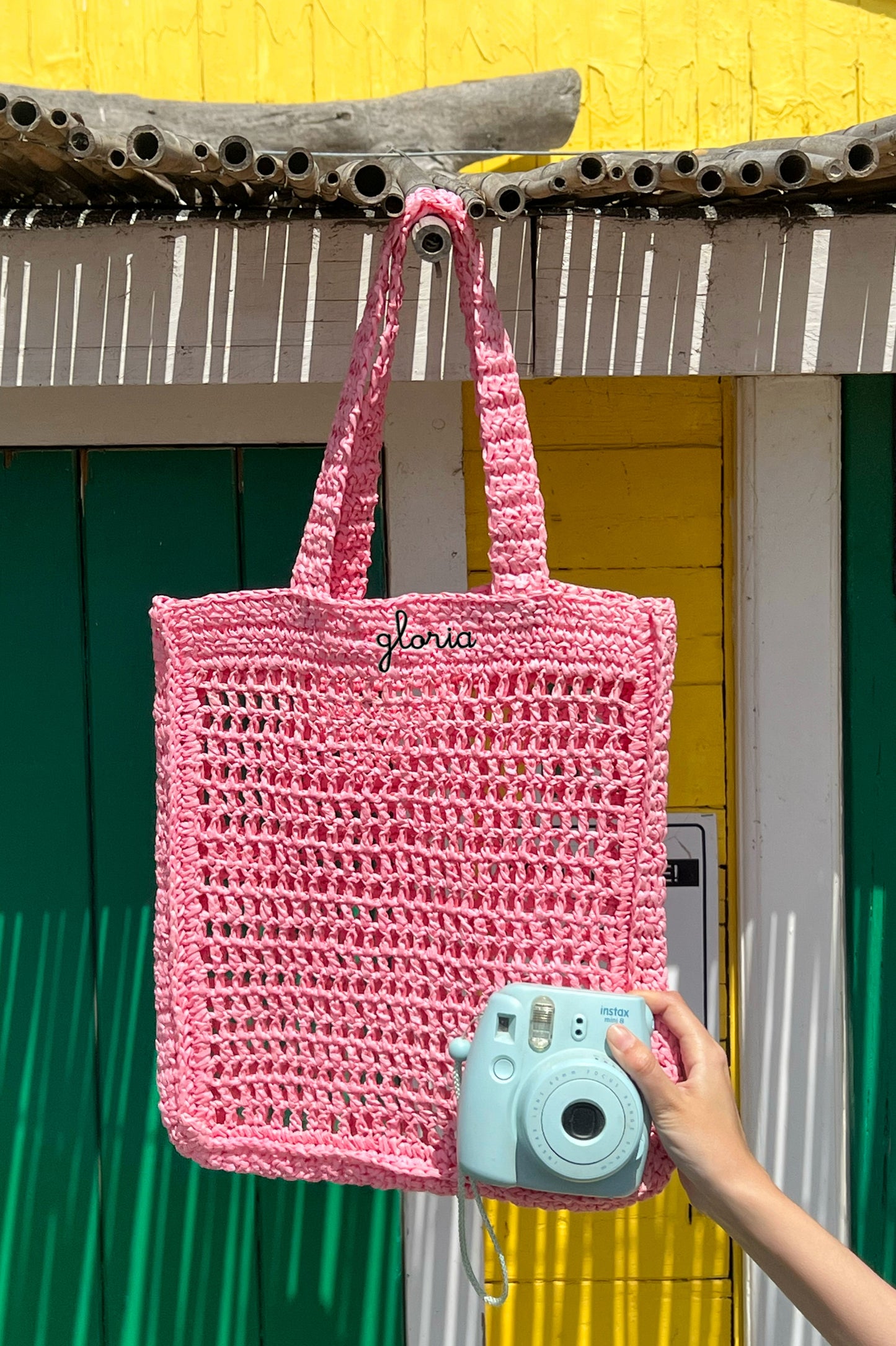 Borsa Tote in Rafia - Rosa