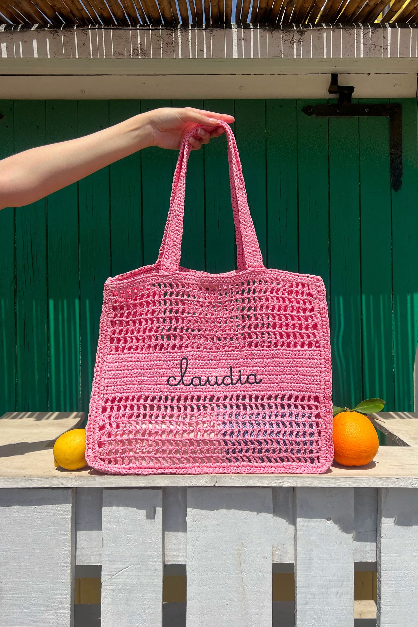 Borsa a Spalla in Rafia - Rosa