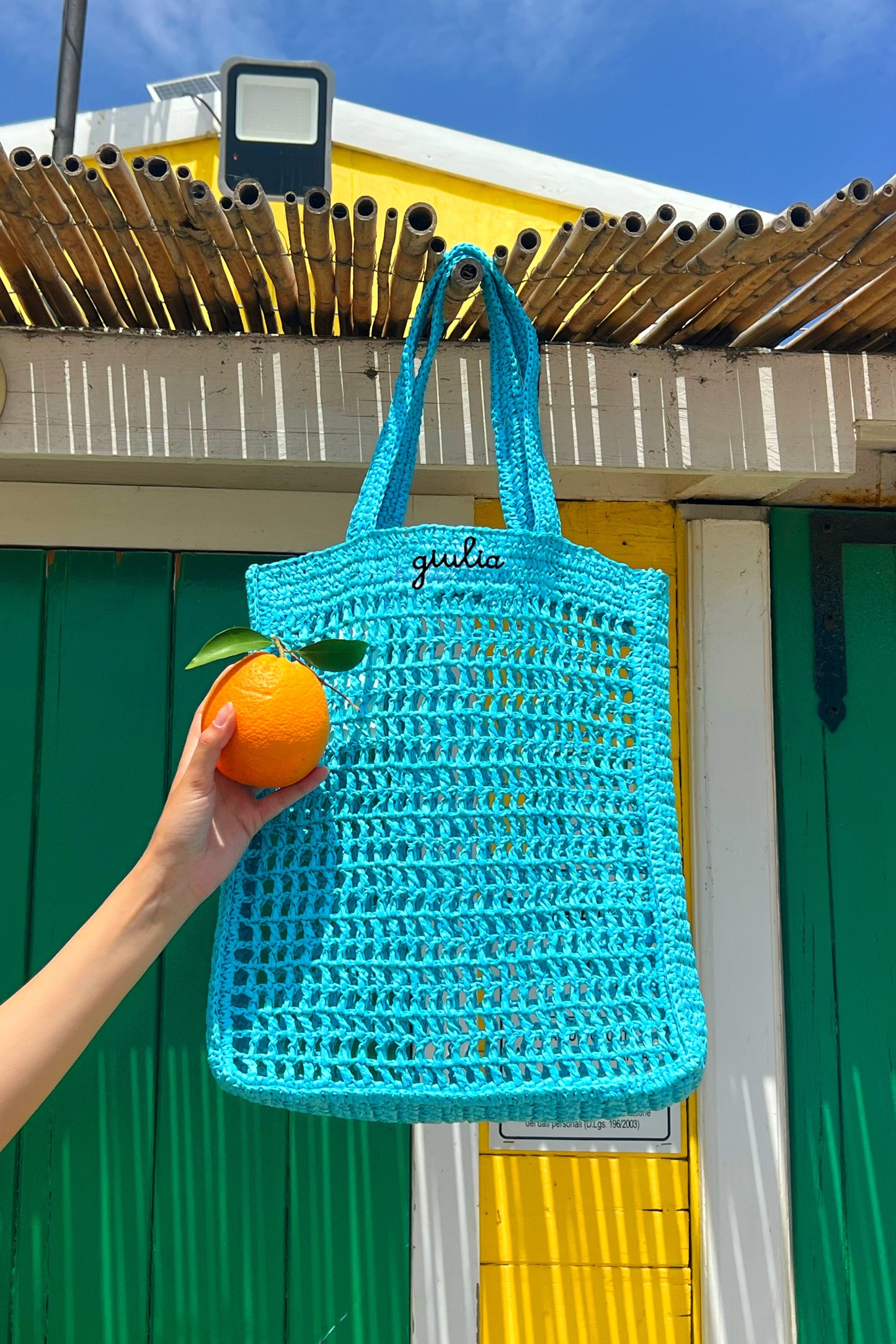 Borsa Tote in Rafia - Azzurro