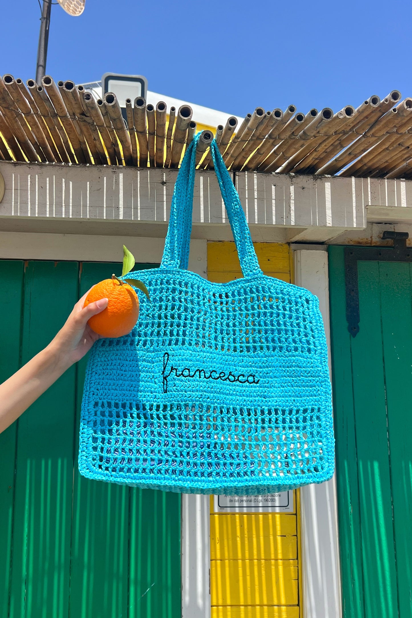 Borsa a Spalla in Rafia - Azzurro