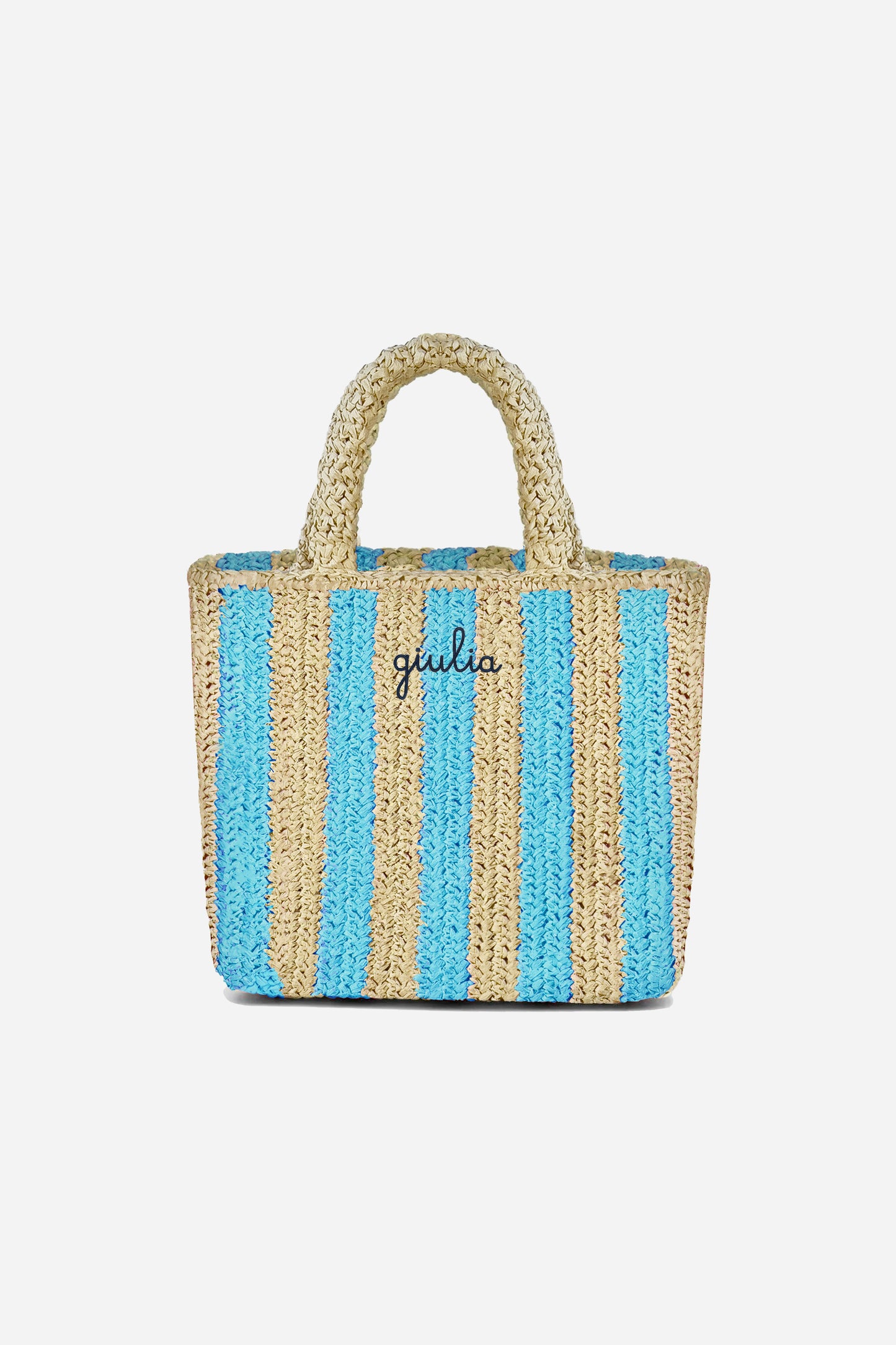 Borsa a Mano in Rafia - Righe azzurre
