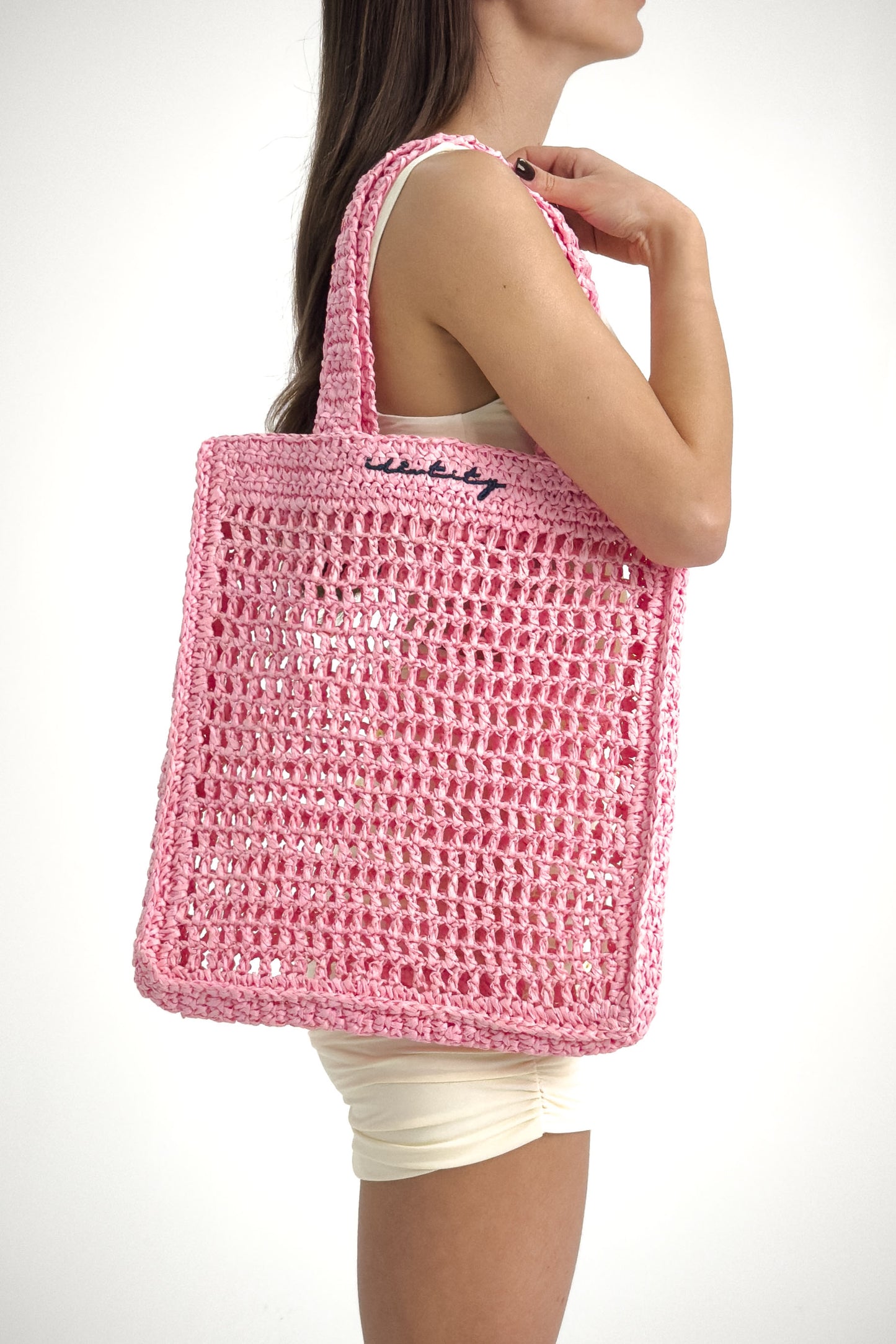 Borsa Tote in Rafia - Rosa
