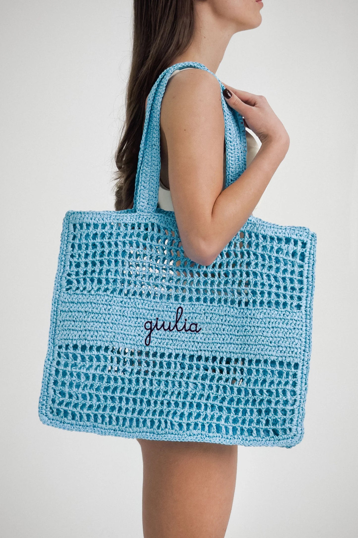 Borsa a Spalla in Rafia - Azzurro