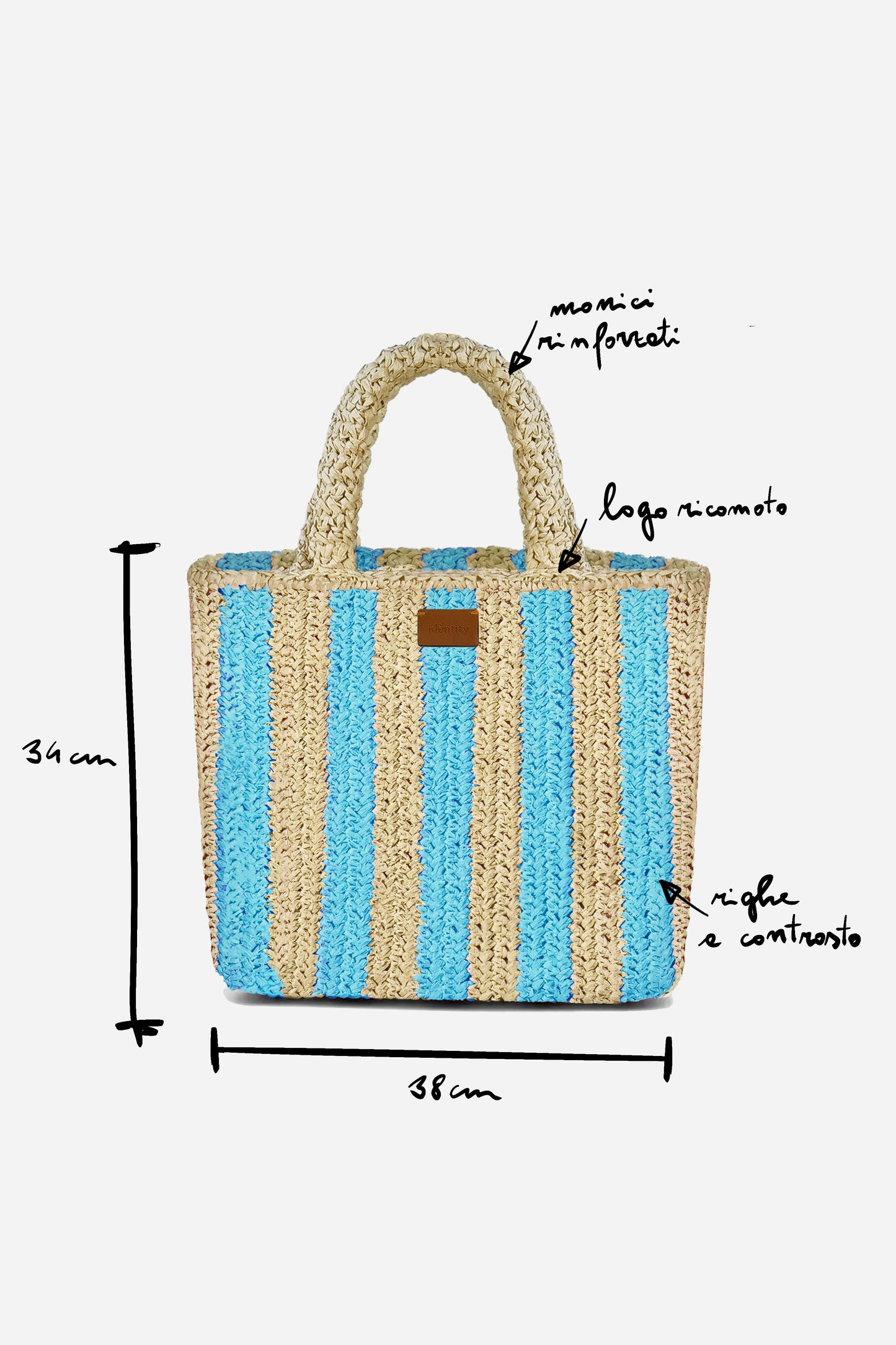 Borsa a Mano in Rafia - Righe azzurre