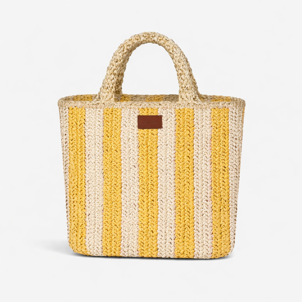 Borsa a Mano in Rafia - Righe gialle