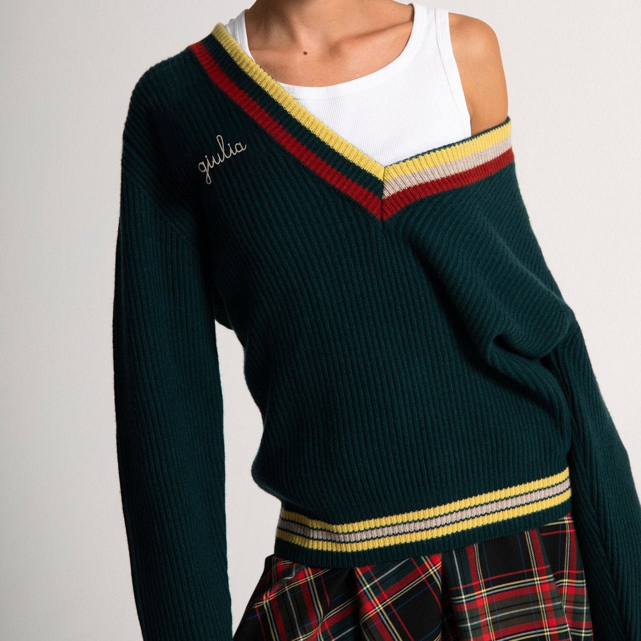 Maglione con Collo a V - Verde bottiglia - IDENTITY