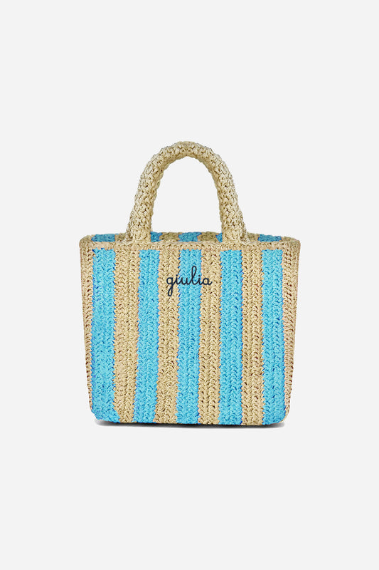 Borsa a Mano in Rafia - Righe azzurre