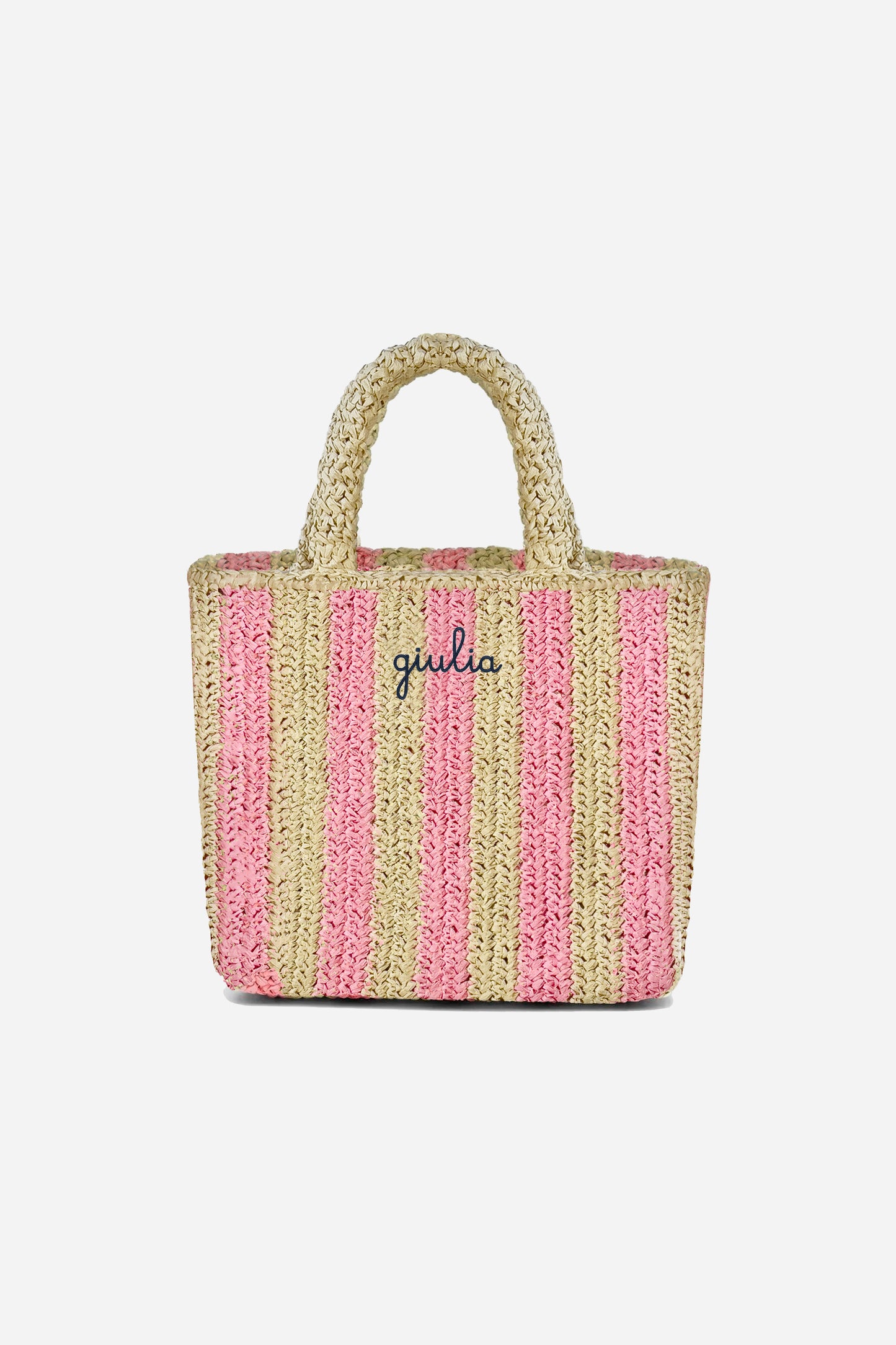 Borsa a Mano in Rafia - Righe rosa
