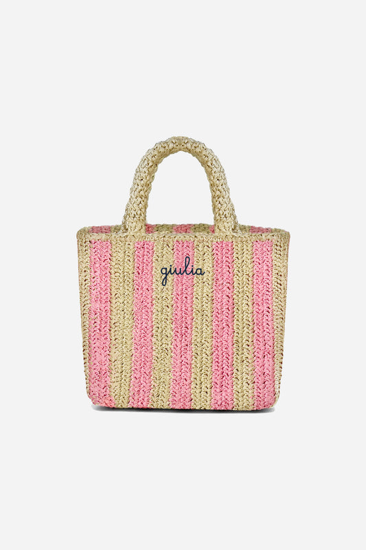 Borsa a Mano in Rafia - Righe rosa