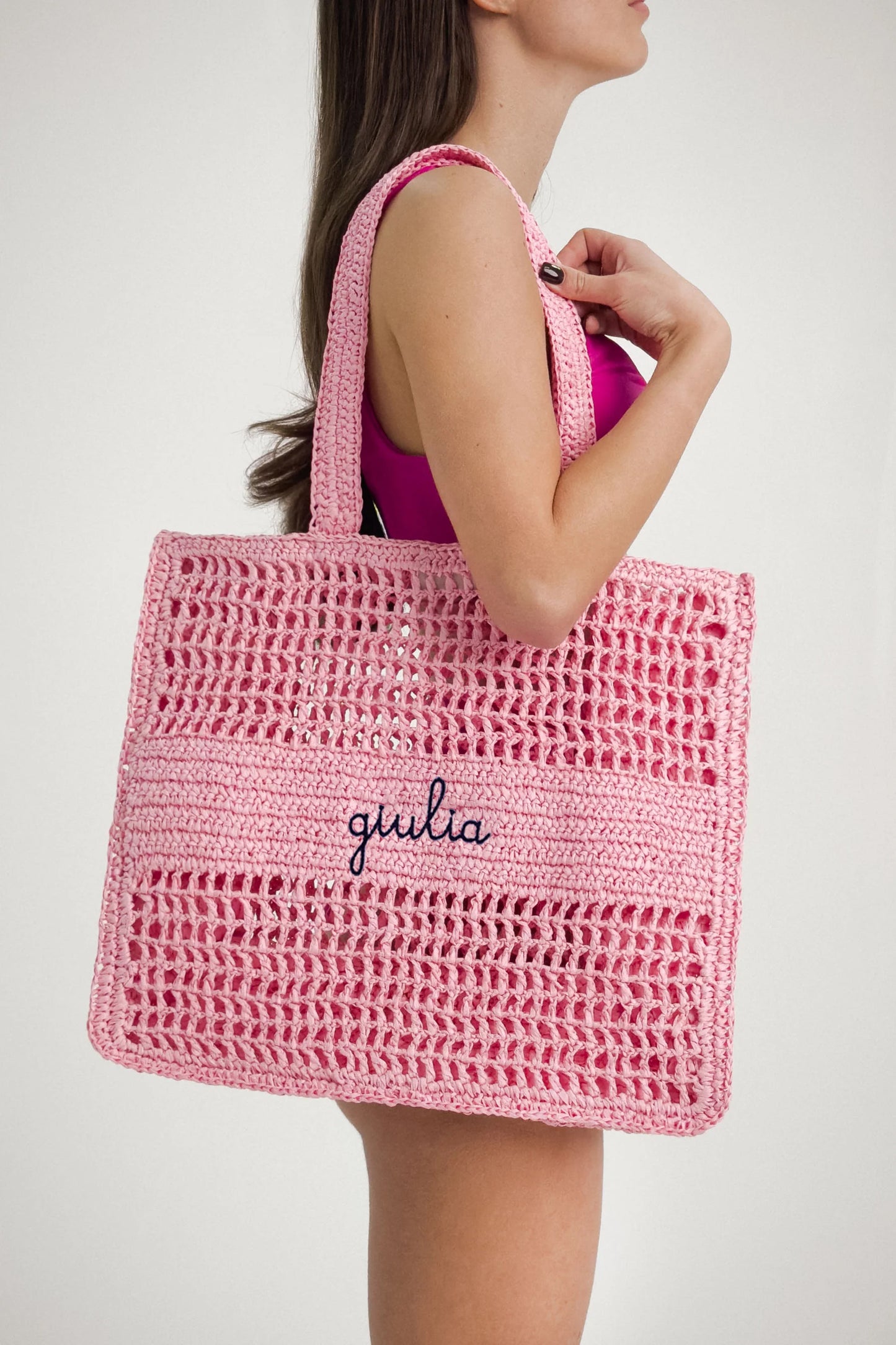 Borsa a Spalla in Rafia - Rosa