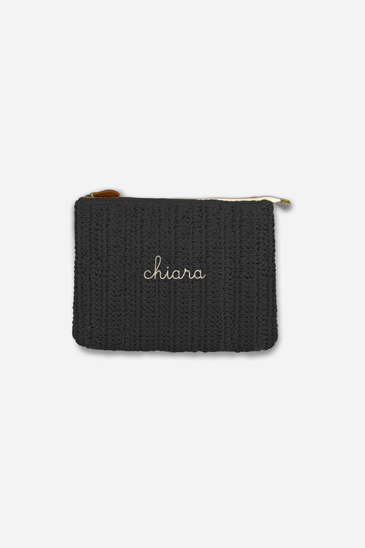 Pouch Bag in Rafia - Nero