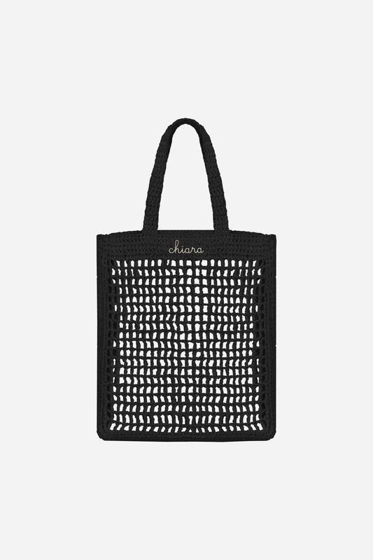 Borsa Tote in Rafia - Nero