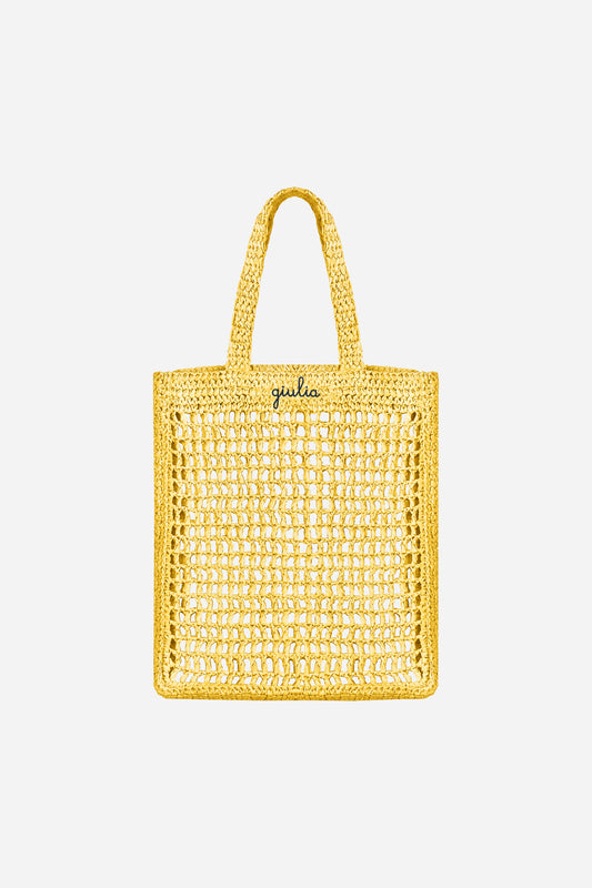 Borsa Tote in Rafia - Giallo