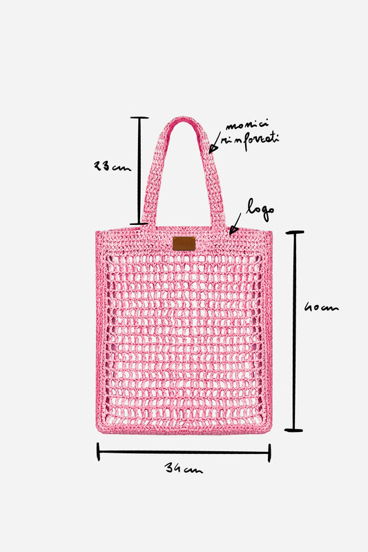 Borsa Tote in Rafia - Rosa
