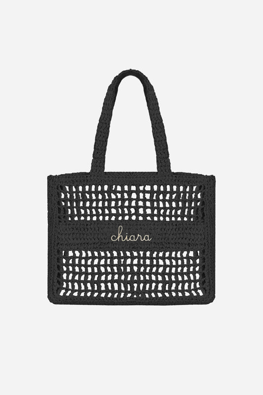 Borsa a Spalla in Rafia - Nero