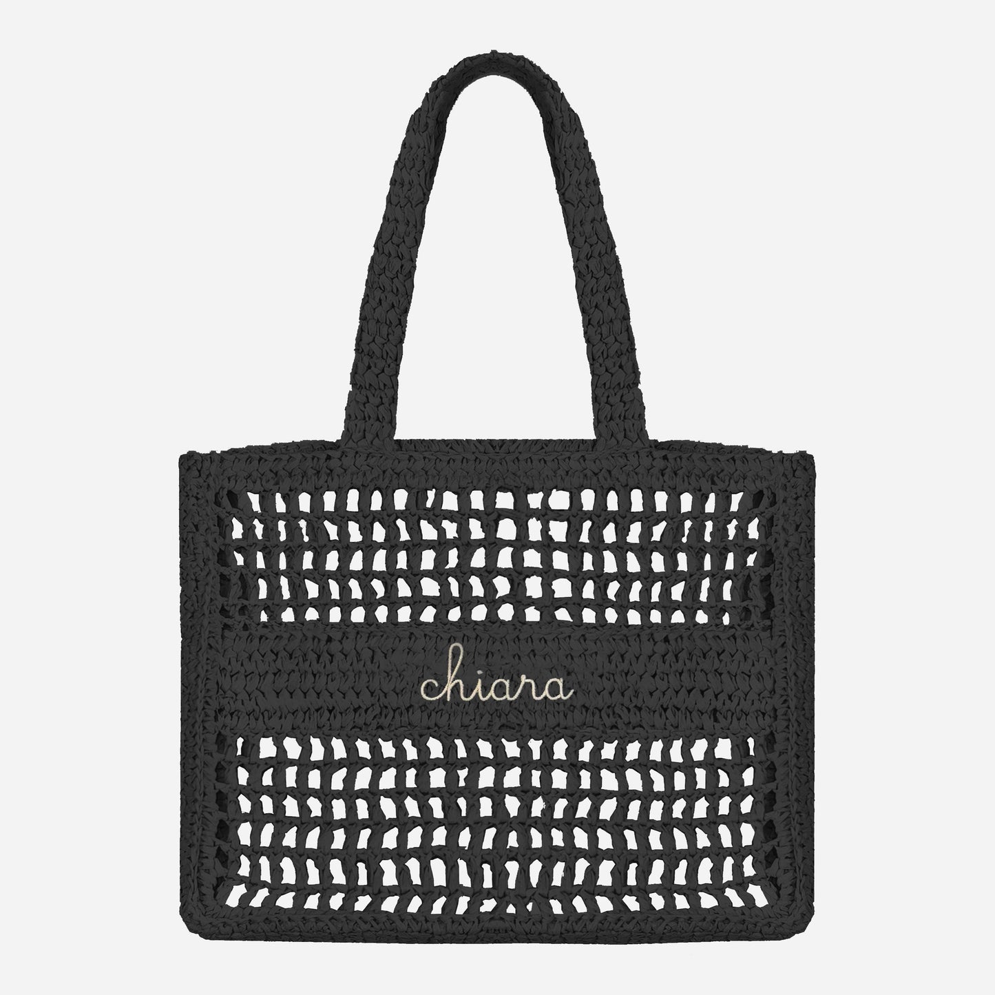 Borsa a Spalla in Rafia - Nero