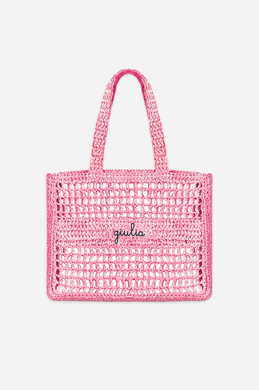 Borsa a Spalla in Rafia - Rosa