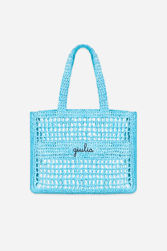 Borsa a Spalla in Rafia - Azzurro