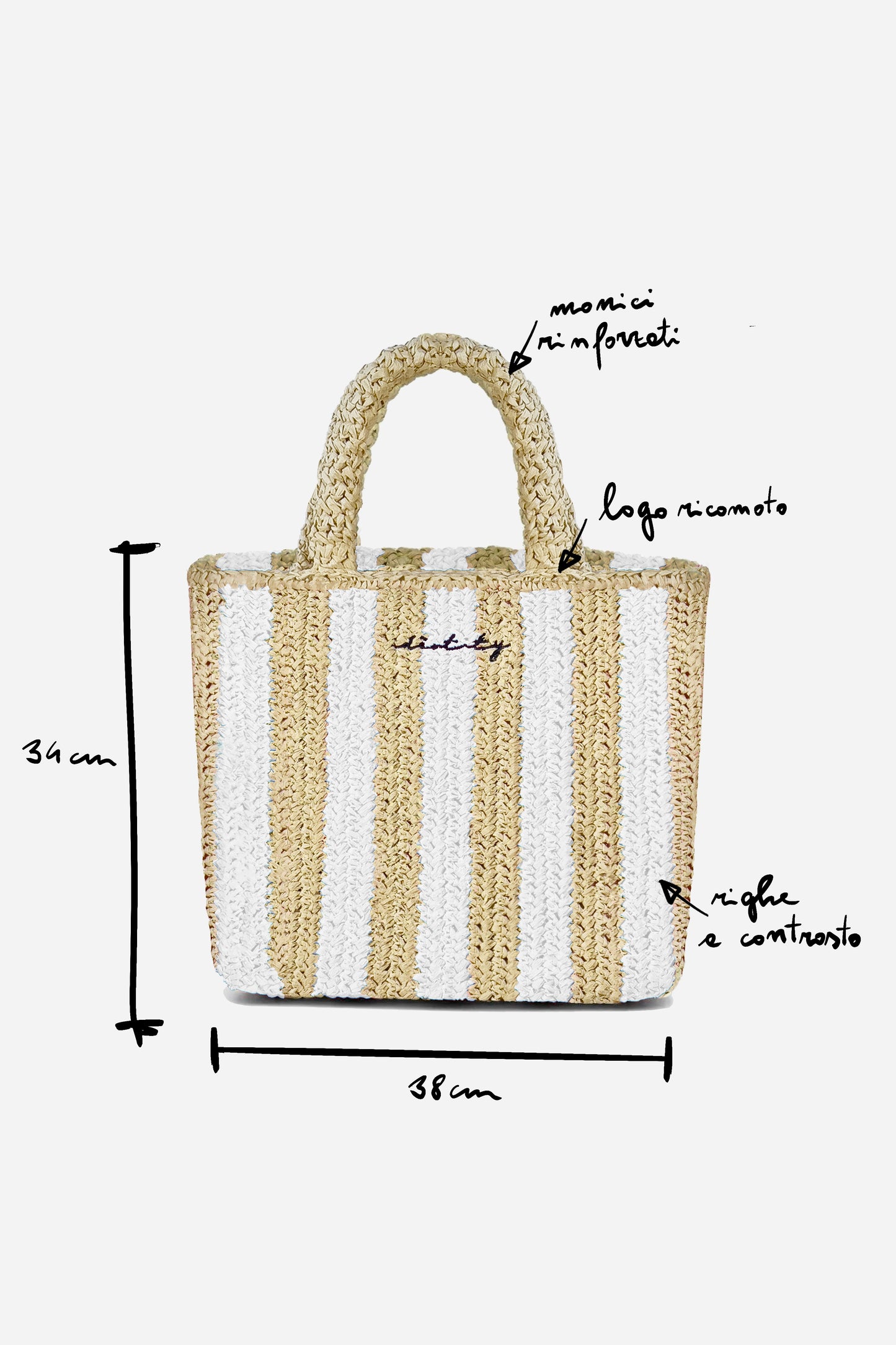 Rafia Handbag - White Stripes