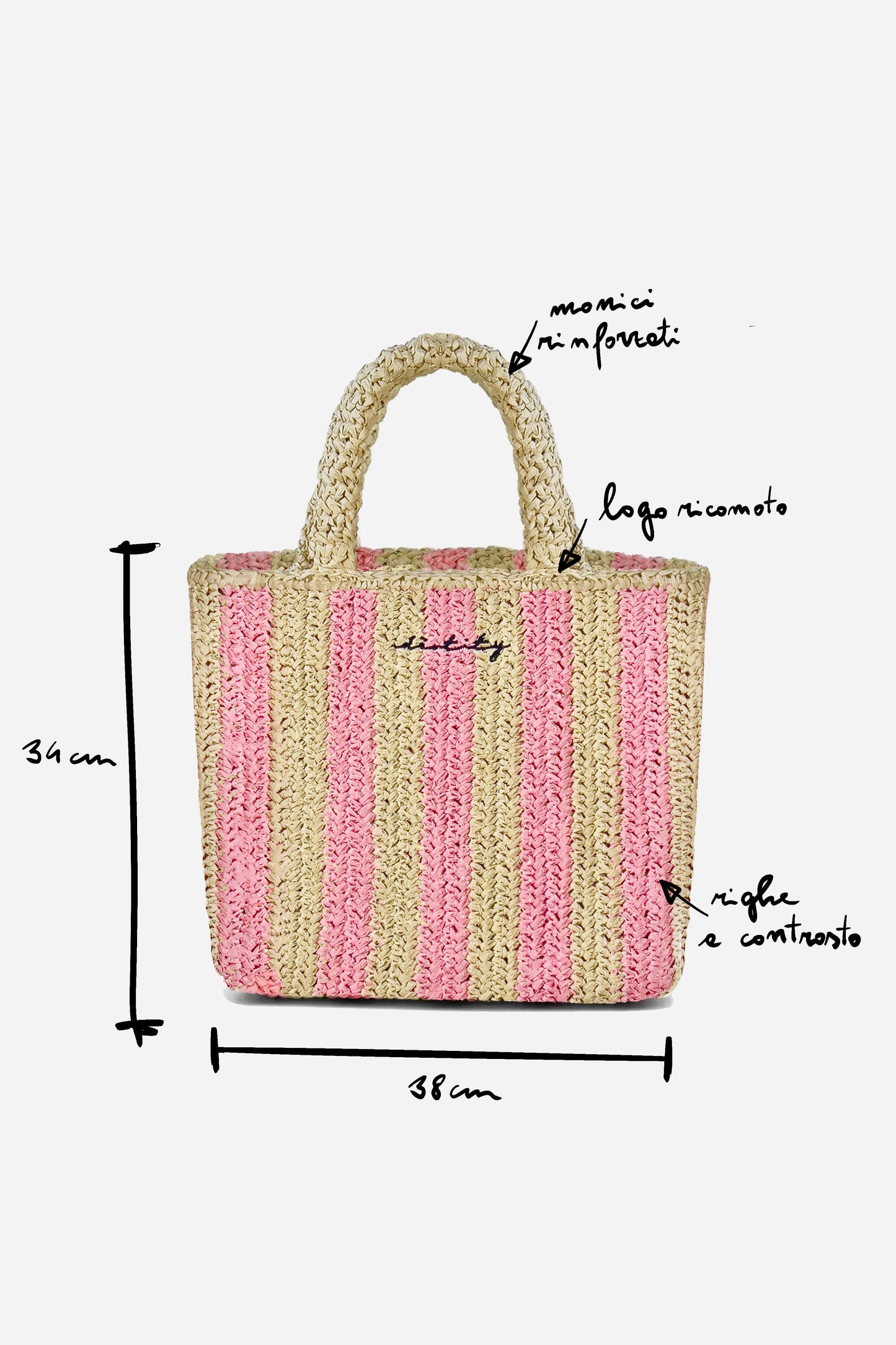 Rafia Handbag - Pink Stripes