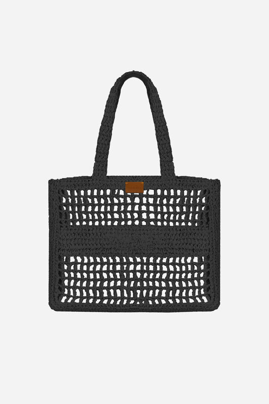 Borsa a Spalla in Rafia - Nero