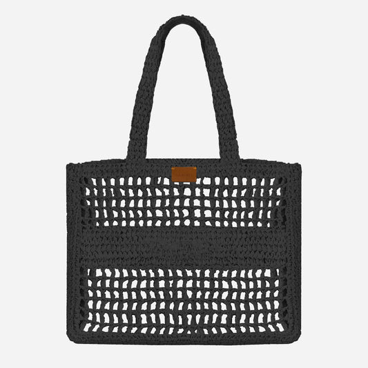 Borsa a Spalla in Rafia - Nero