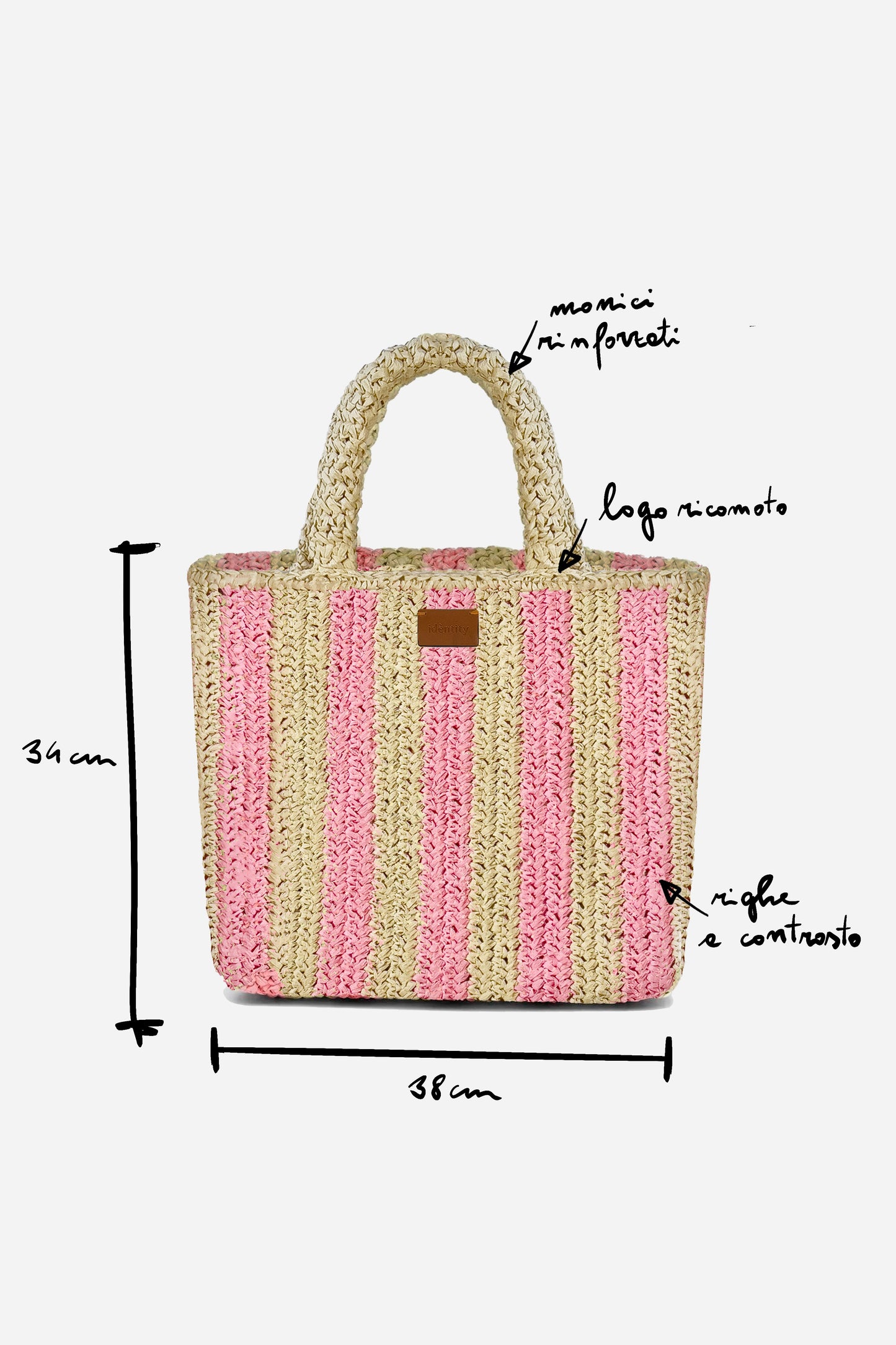 Borsa a Mano in Rafia - Righe rosa
