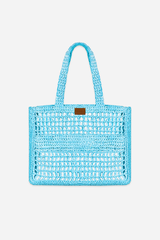 Borsa a Spalla in Rafia - Azzurro