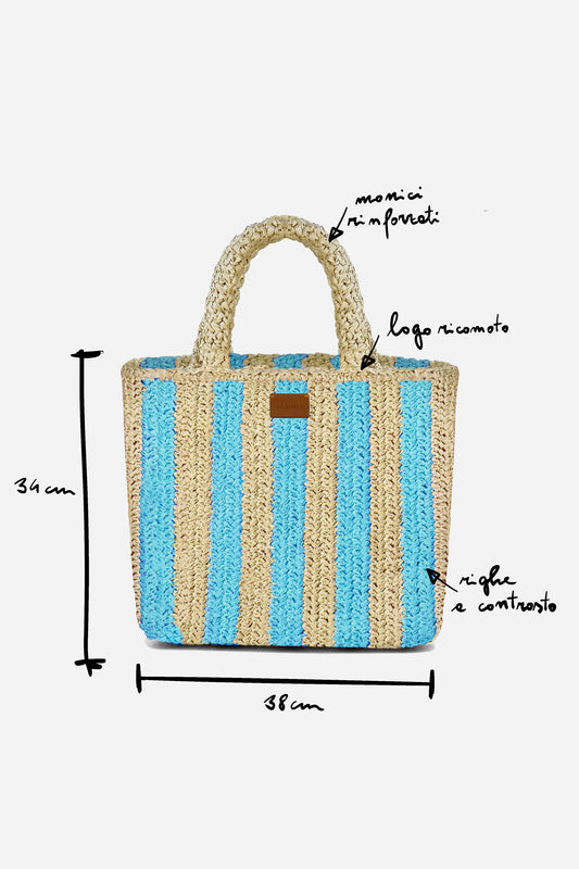 Borsa a Mano in Rafia - Righe azzurre