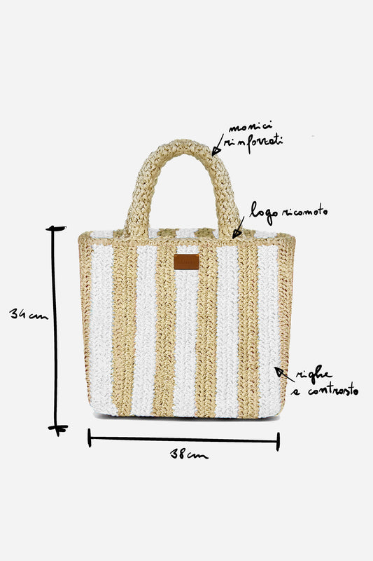 Borsa a Mano in Rafia - Righe bianche