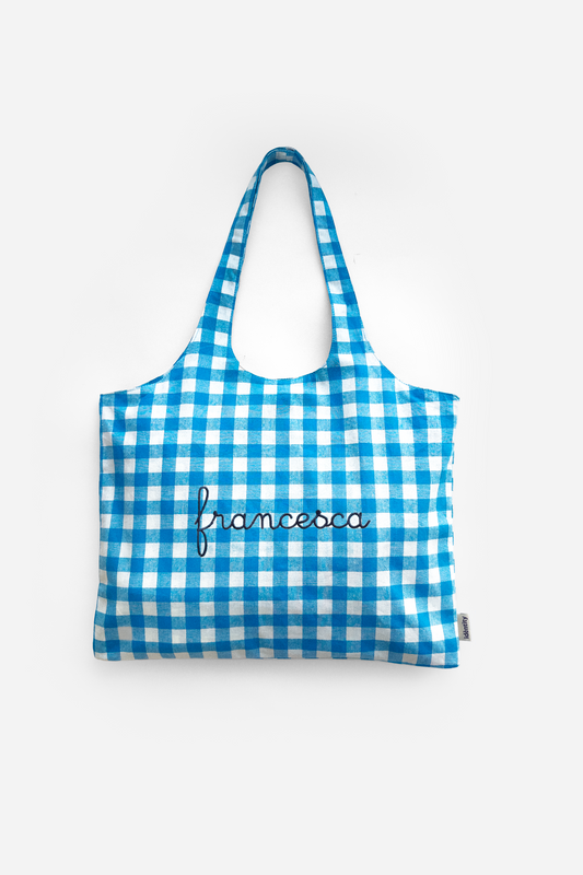 Borsa a spalla in Vichy - Azzurro