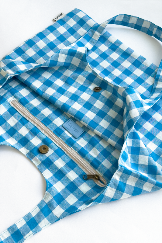 Borsa a spalla in Vichy - Azzurro