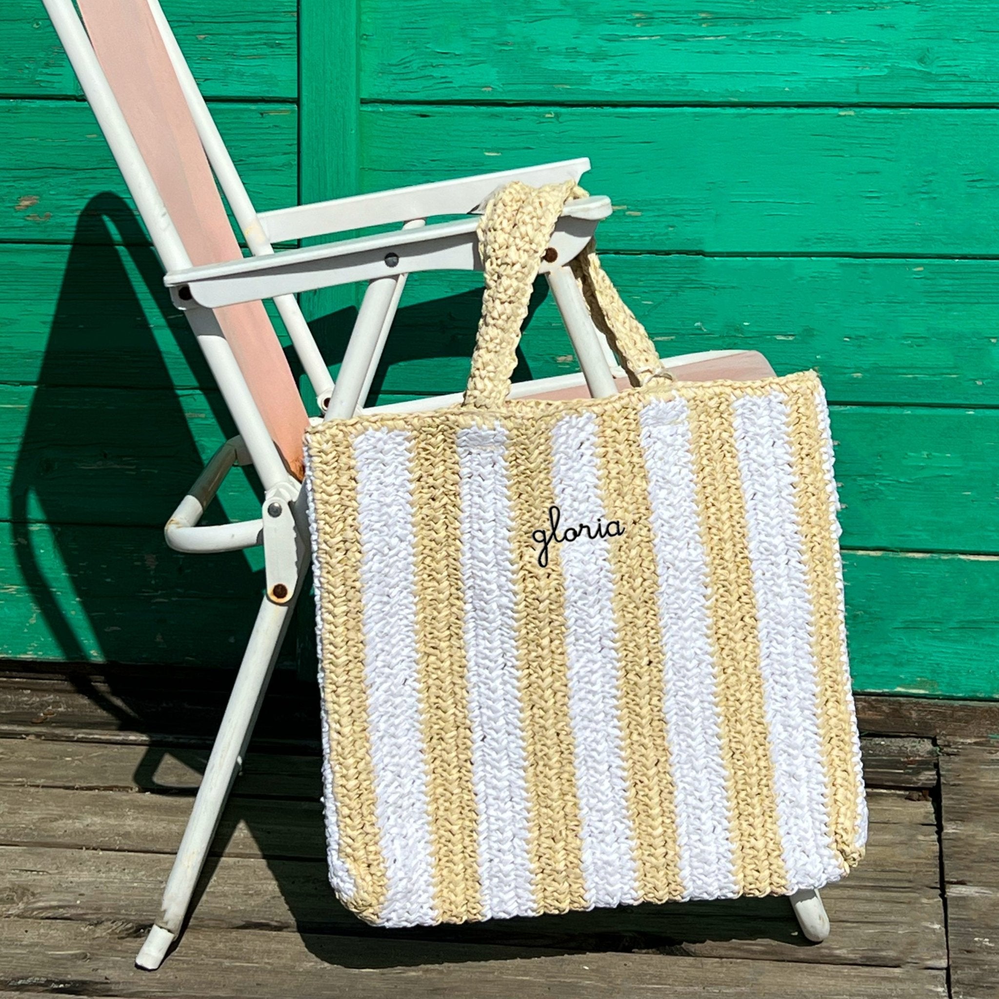 Borsa a Mano in Rafia - Righe bianche - IDENTITY