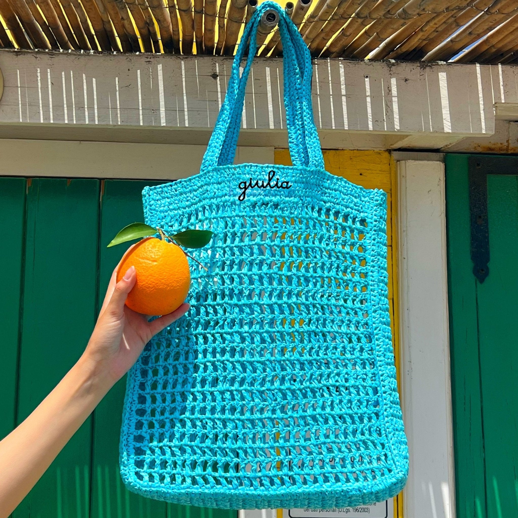 Borsa Tote in Rafia - Azzurro - IDENTITY