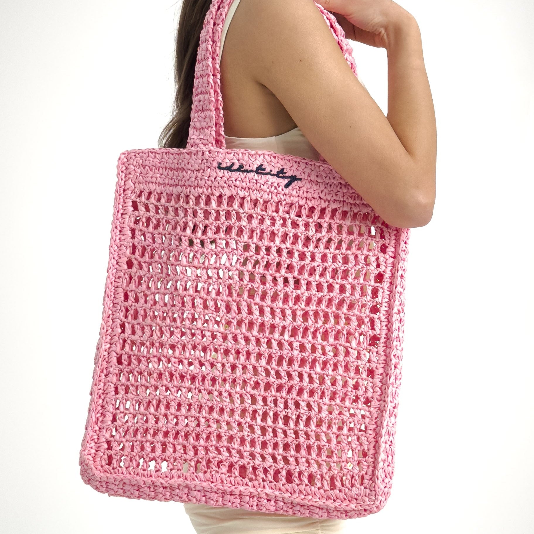 Borsa Tote in Rafia - Rosa - IDENTITY