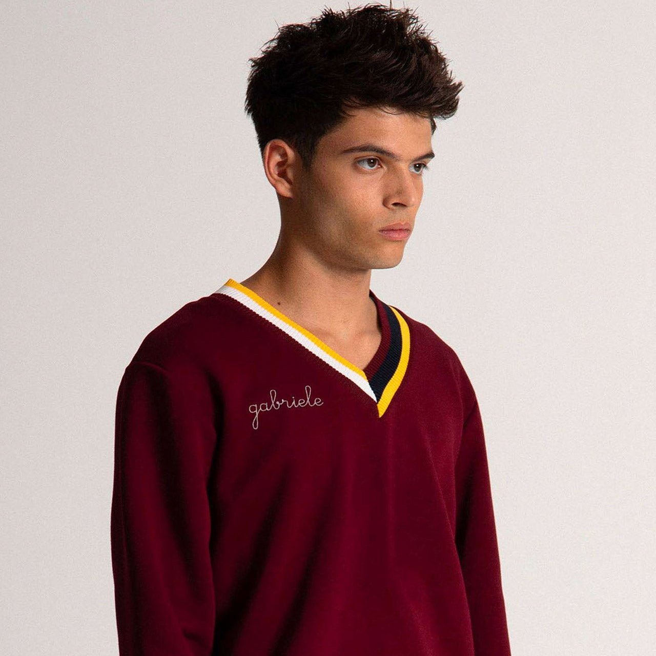 Felpa con Collo a V - Bordeaux - IDENTITY