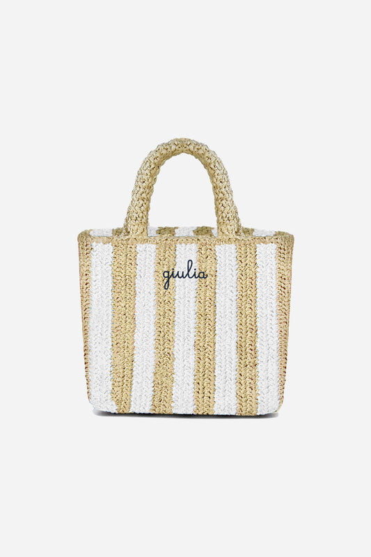 Borsa a Mano in Rafia - Righe bianche