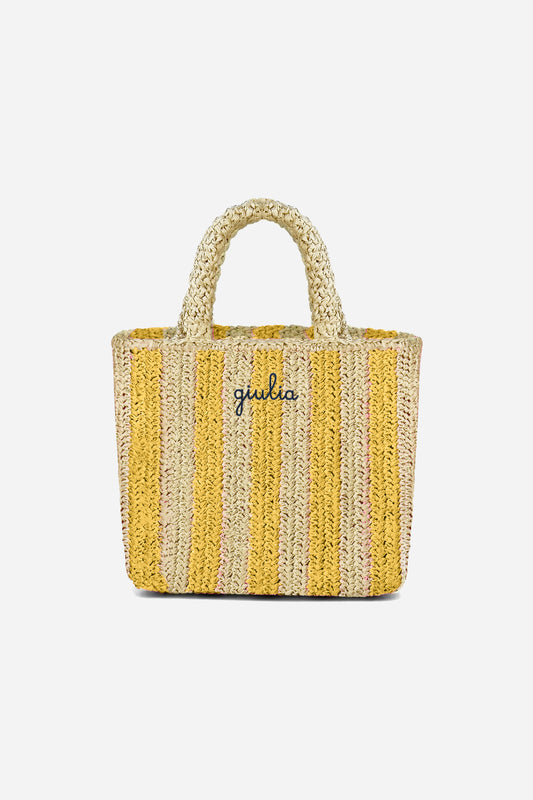 Borsa a Mano in Rafia - Righe gialle