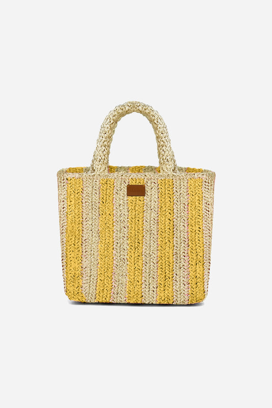 Borsa a Mano in Rafia - Righe gialle