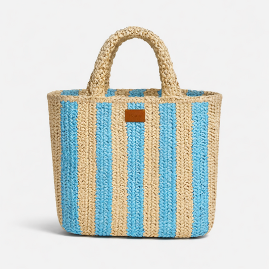 Borsa a Mano in Rafia - Righe azzurre