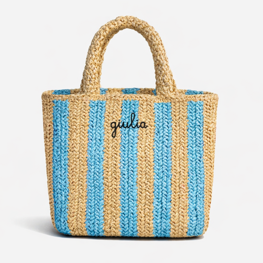 Borsa a Mano in Rafia - Righe azzurre