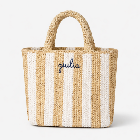 Borsa a Mano in Rafia - Righe bianche