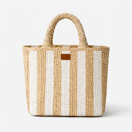 Borsa a Mano in Rafia - Righe bianche