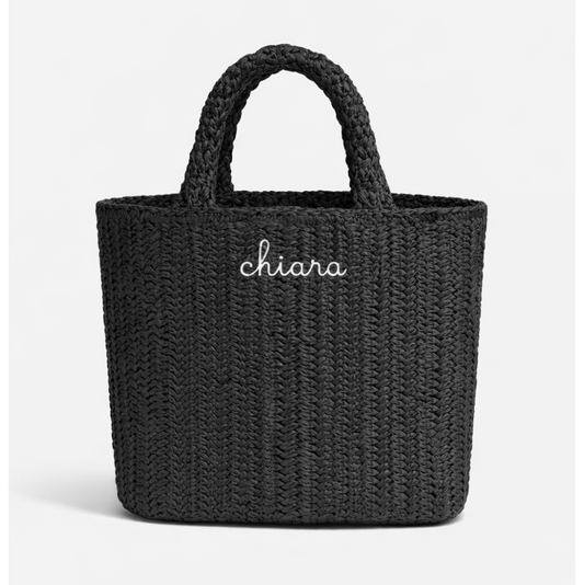 Borsa a Mano in Rafia - Nero