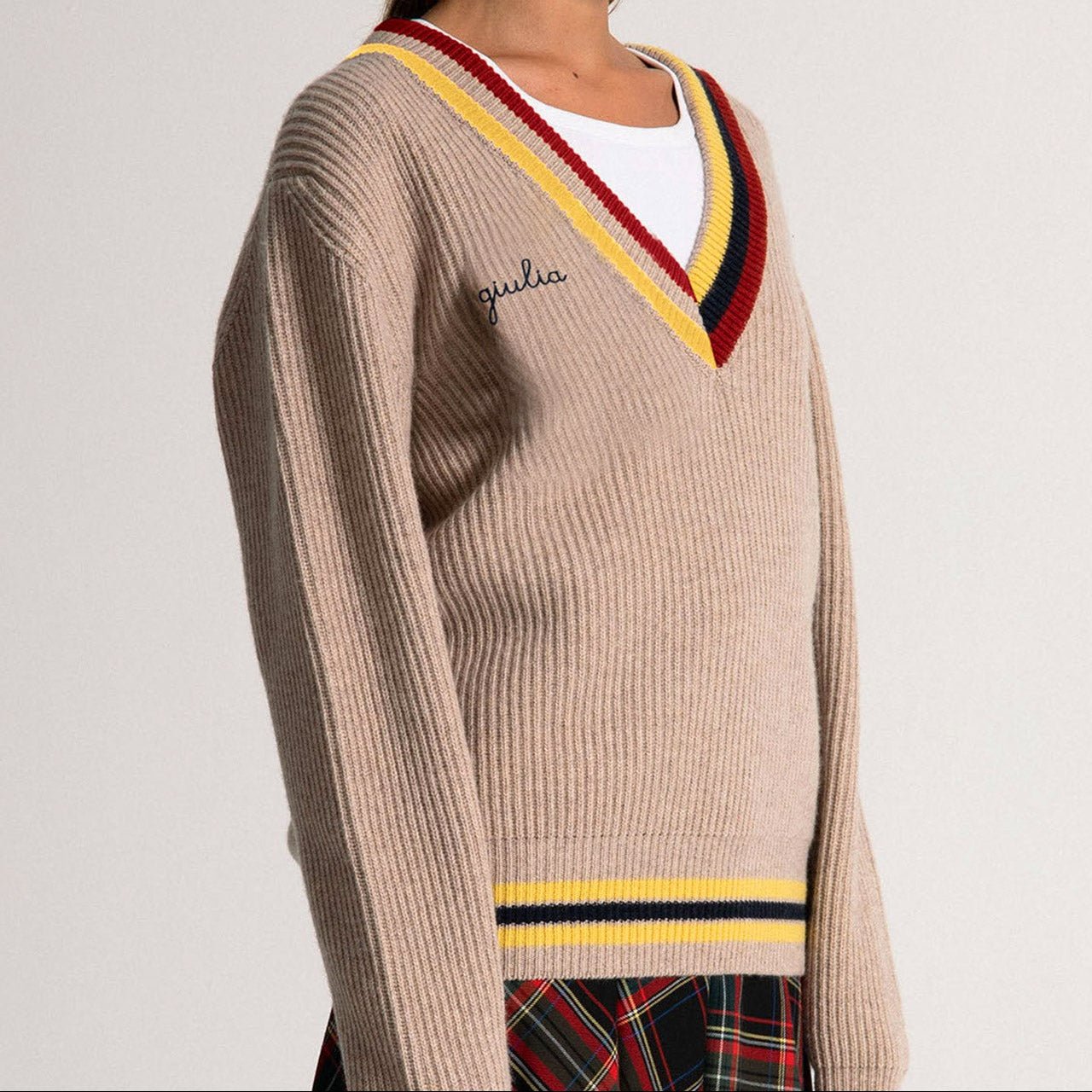 Maglione con Collo a V - Naturale - IDENTITY