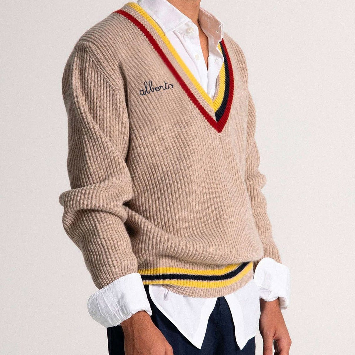Maglione con Collo a V - Naturale - IDENTITY