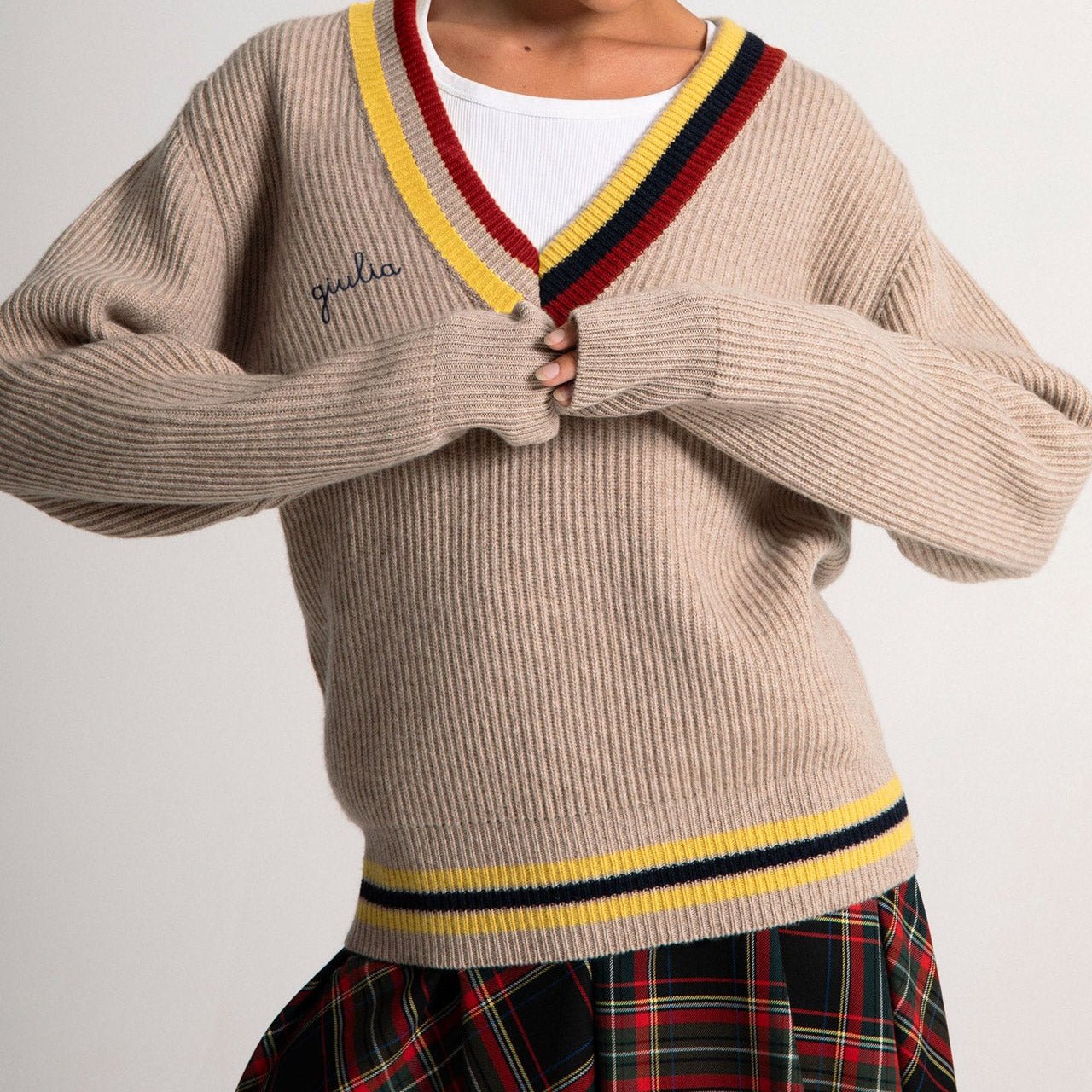 Maglione con Collo a V - Naturale - IDENTITY