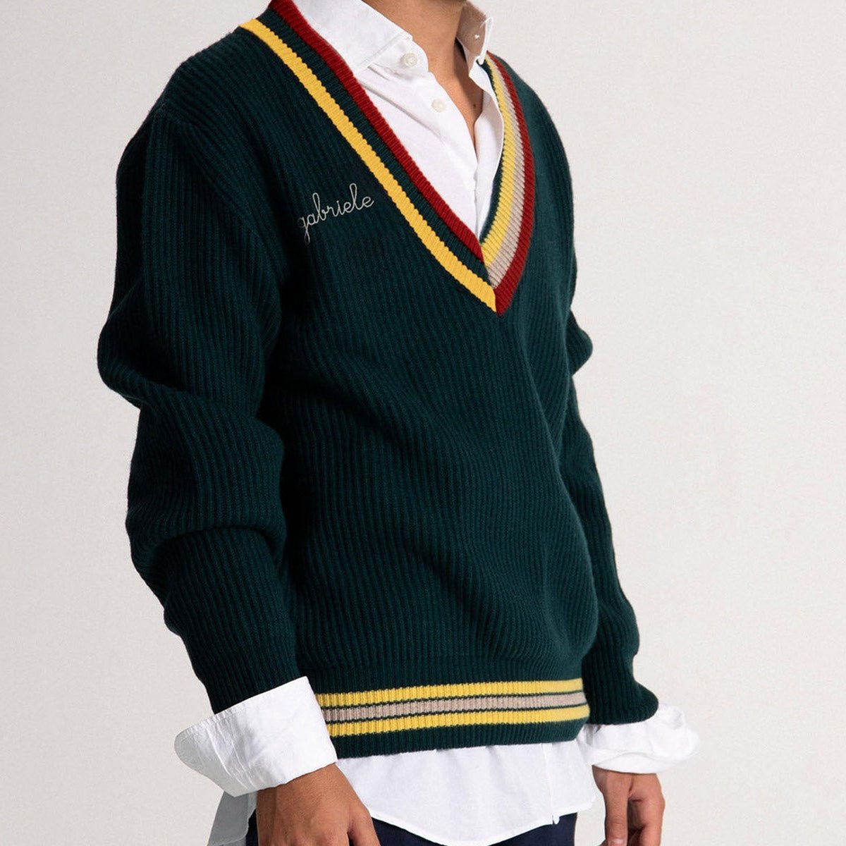 Maglione con Collo a V - Verde bottiglia - IDENTITY