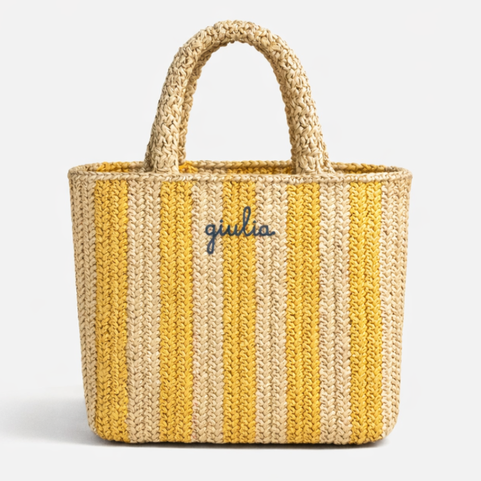 Borsa a Mano in Rafia - Righe gialle