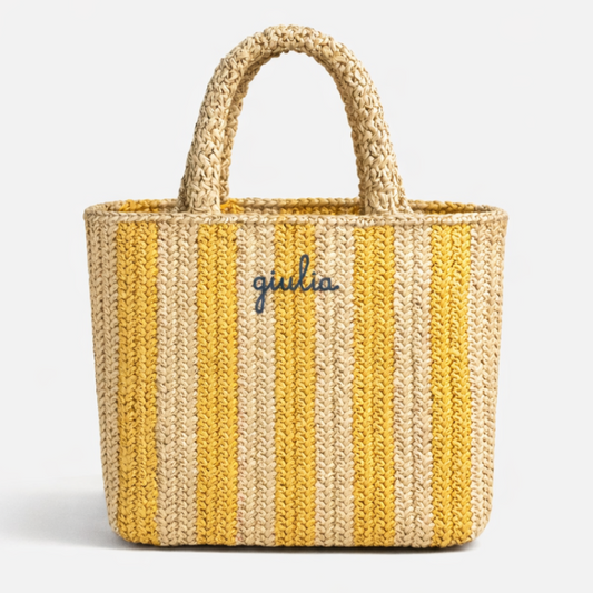 Borsa a Mano in Rafia - Righe gialle